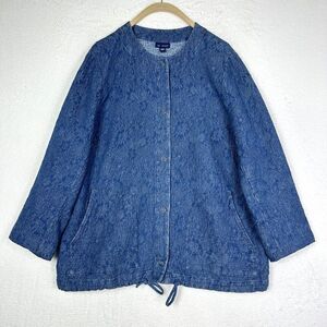 Pure Jill Indigo Snap Front Jacket Womens Large Blue Front Pockets Drawstring